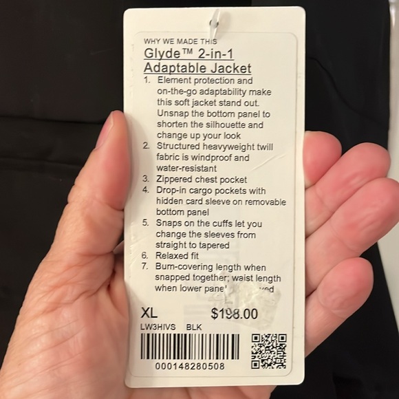 NWT Size XL Lululemon Black Glyde 2 in 1 adaptable jacket - Picture 2 of 5